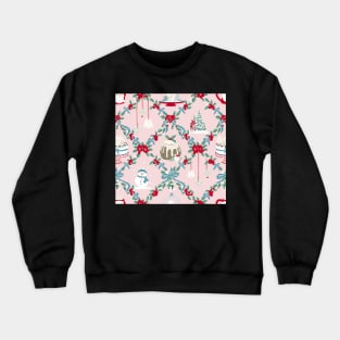 Repeat Pattern of Vintage Christmas Treats on Soft Pink Crewneck Sweatshirt